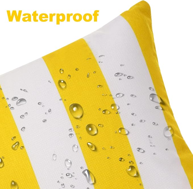 tiggell 4 Pack Waterproof Pillow Covers Outdoor Throw Pillowcases Decorative Garden Cushion Case for Home Garden Patio Couch Balcony Striped (Yellow & White, 12 * 20 inch)
