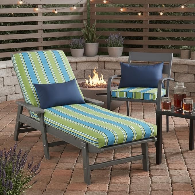 Set of 2 Outdoor Throw Pillows 19 x 12 Inch – Reversible Rectangle Patio Accent Pillows – Weather-Resistant Polyester Fabric – Eco-Friendly Recycled Polyfiber Fill – Navy