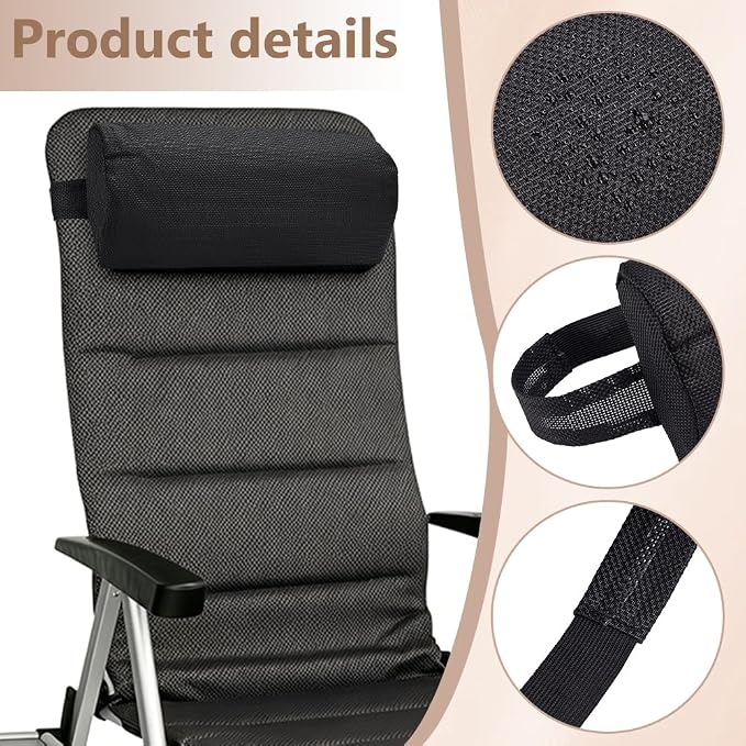 BENECREAT 2Pcs Outdoor Chaise Lounge Head Pillow, Outdoor Patio Pillows with Adjustable Strap for Patio Chair Recliner Head Support, Black