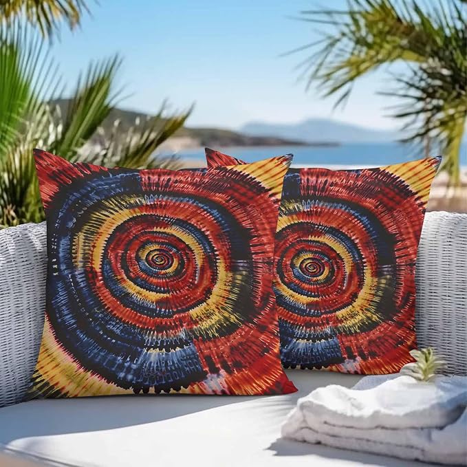 Vandarllin Outdoor Throw Pillows Covers 20x20 inch Set of 2 Waterproof Yellow Black Tie-Dye Art Decorative Zippered Cushion Covers for Patio Furniture, Abstract Boho Tribe Lumbar Pillowcases