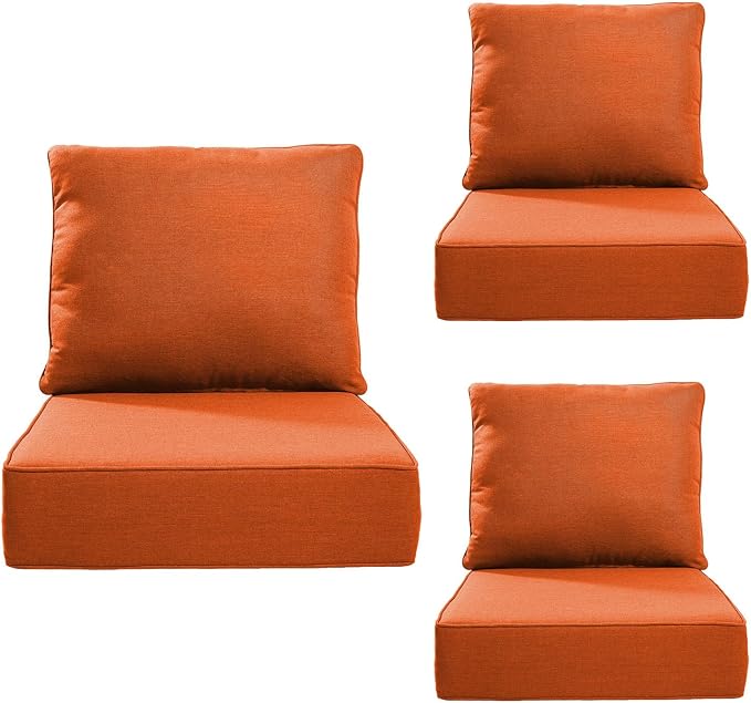 Luxury 24*24*6in Outdoor Patio Cushions, 3 Pieces Orange Outdoor Cushion | 6in Outdoor Patio Cushions, Water-Resistant, Reversible, Removable Cover, for Patio Chairs Sofa Couch Loveseat