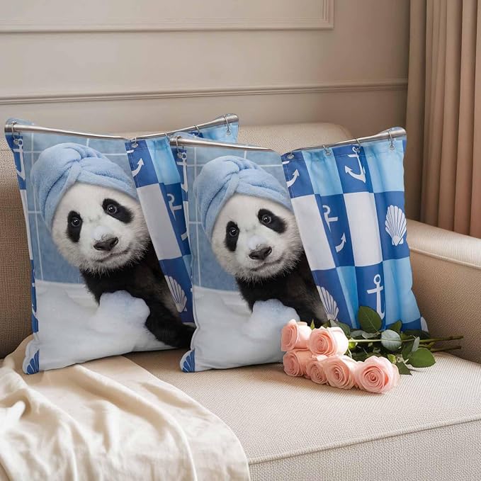Bathing Panda Waterproof Outdoor Pillow Covers Set of 2 Home Decor, Funny Animal Showering Lumbar Pillowcase Patio Pillow Covers for Couch Bench Patio Furniture Garden 20x20in