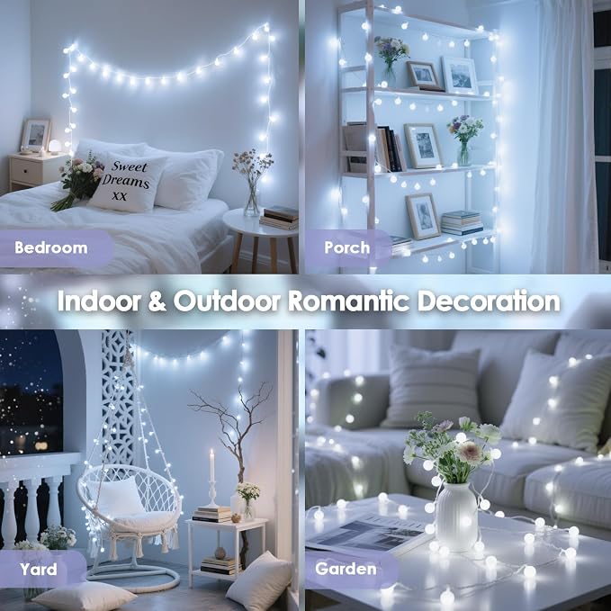 Connectable 43FT Globe String Lights Indoor, 100LED Classroom Lights | White Fairy Lights Plug in, Remote Control, 8 Modes, Hanging Light for Bedroom Outdoor Party Classroom Christmas Decor