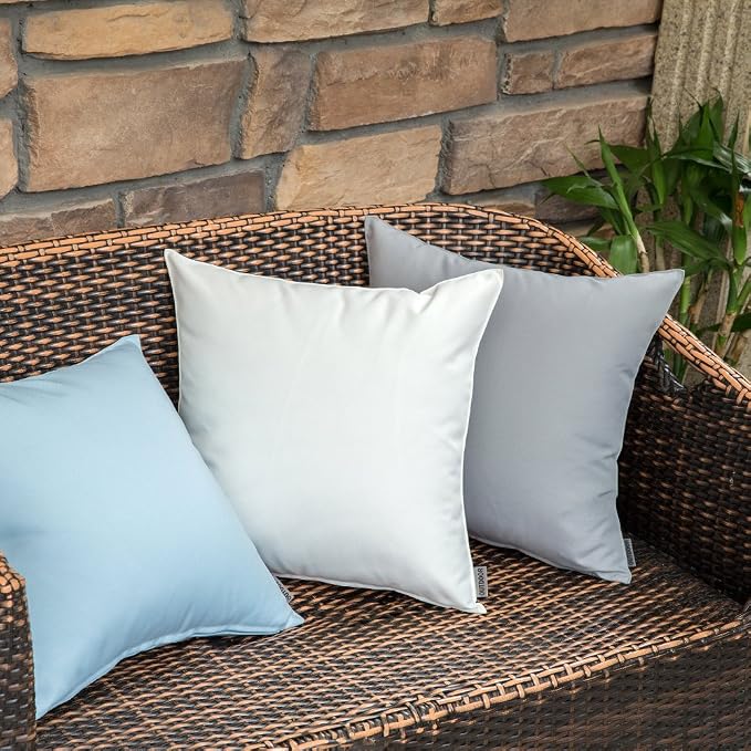MIULEE Decorative Outdoor Waterproof Pillow Covers 16x16 Light Grey | Decorative Patio Furniture,Pack of 2,Accent Square Soild Throw Pillow Covers,Summer Garden Tent Couch Sofa