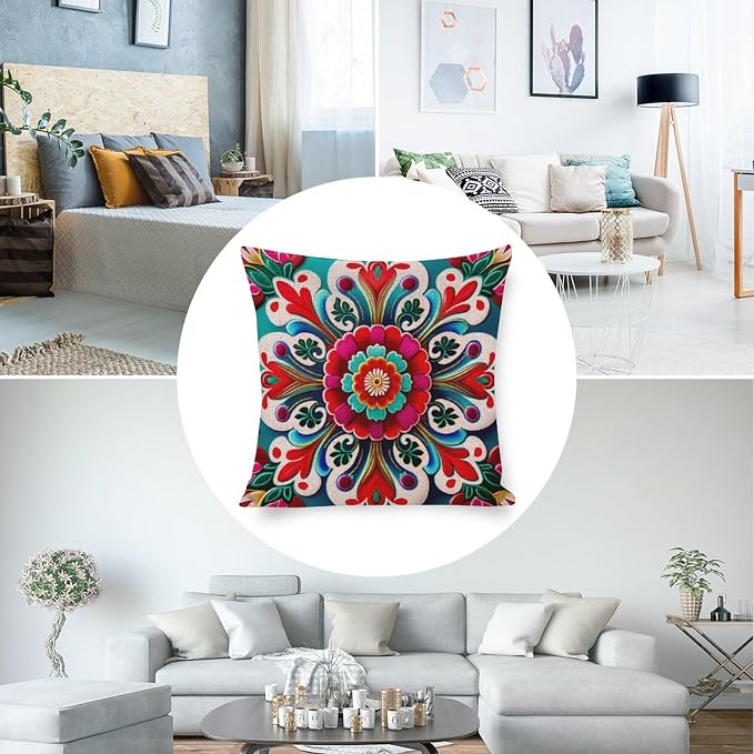 Linen Cushion Case Outdoor Home Decoration Modern Floral Blossom Pillowcases Mexican Flowers Sofa Pillow Case Pillows for Couch Sofa Patio Furniture Home Decor 18"x18" Cutton Linen Cushion Cases