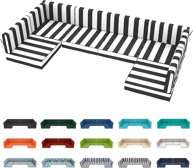 14pc Waterproof Outdoor Couch Cushions for 6 Seat Patio BlackStripe | Water-resistant, UV-resistant,14pc High-Density Foam Replacement Cushions for 6-Seat Outdoor Sectional Furniture