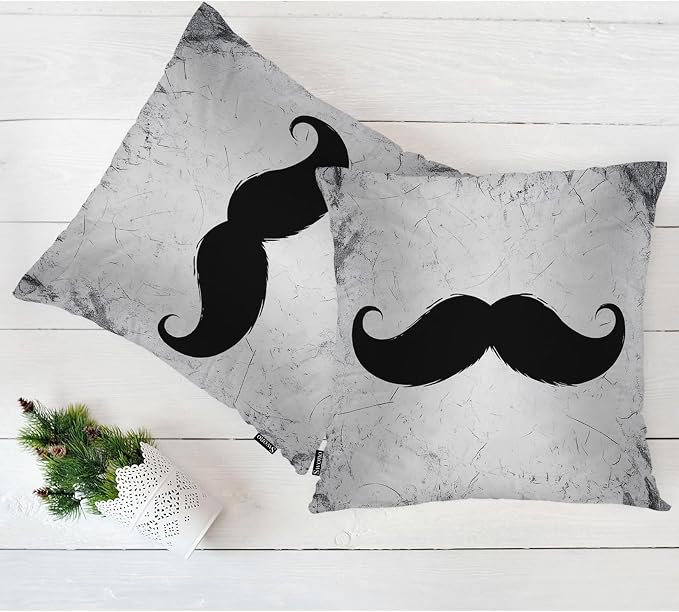 Swono Mustache Set of 2 Square 18x18 Inch Throw Pillow Cover Grunge Hipster Mustache Black Soft Pillowcases Pillow Cushion Covers for Home Sofa Couch Garden Bench Living Room Car Decoration