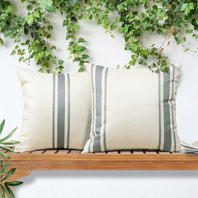 OTOSTAR Pack of 2 Outdoor Waterproof Decorative Pillow Covers 20x20 Inch Linen Geometry Pillowcases Cushion Case Garden Throw Pillow Covers Pillows Shell for Patio Furniture Couch Tent Balcony (Grey)
