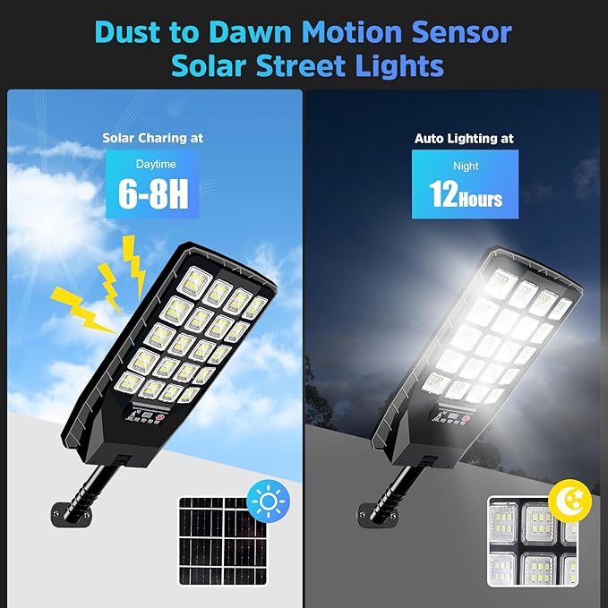 4 Pack Solar Street Lights Outdoor Waterproof, 6500K 20000LM Wide Angle Solar Powered Flood Light with Motion Sensor & Remote Control,Dusk to Dawn Commercial Solar Outdoor Light for Parking Lot