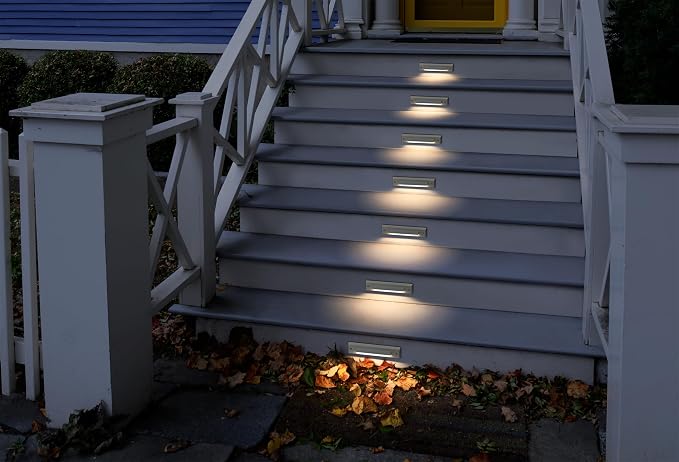 6 Pack LED Low Voltage Stair Lights, Linear Shape Outdoor Step Lights, Cutoff Stair Riser Light, Waterproof Landscape Lighting, 2W 9-15V AC/DC 3000K, Die-cast Aluminum, Classic White