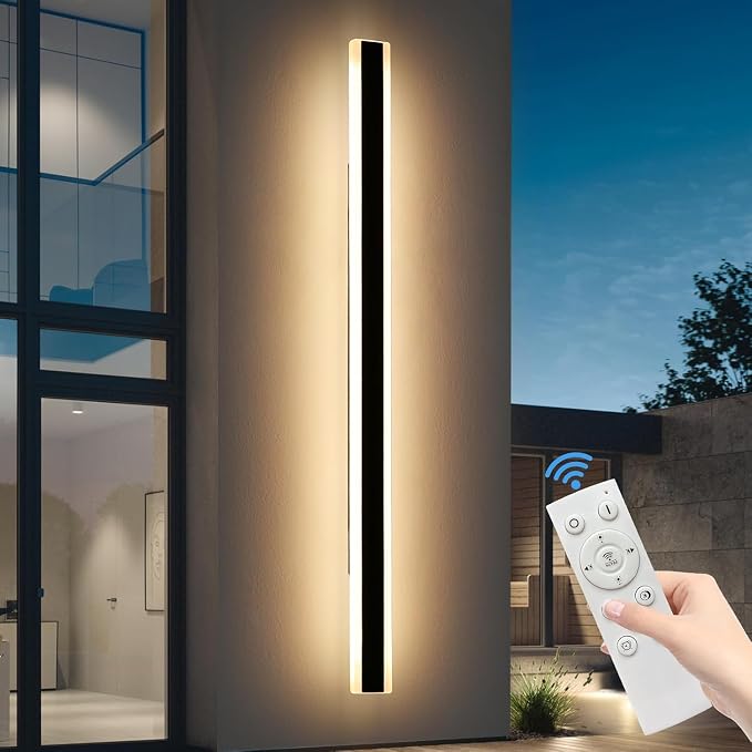 79inch Outdoor Dimmable Wall Sconces, Modern Wall Mounted Lights, 3 Color 3000K/4500K/6000K, IP65 Waterproof Minimalist Long Porch Light Fixture for Patio Garage Fence with Remote Control