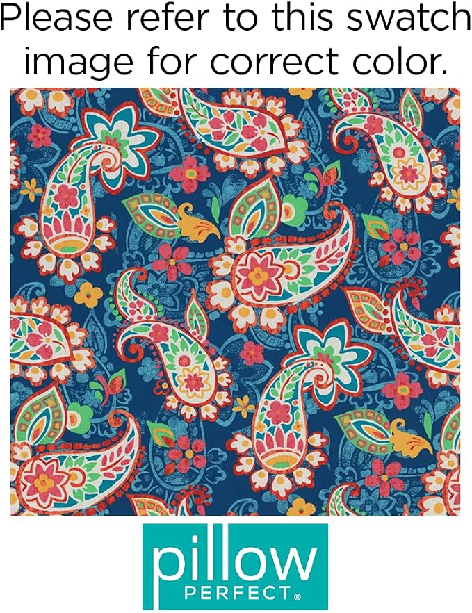 Pillow Perfect Paisley Indoor/Outdoor Accent Throw Pillow, Plush Fill, Weather, and Fade Resistant, Large Throw - 18.5" x 18.5", Blue/Green Party, 2 Count