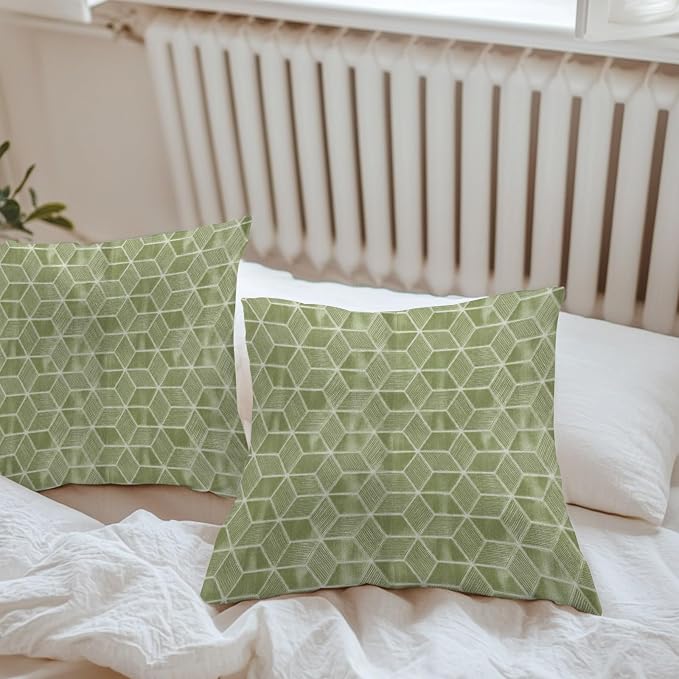 Green Honeycomb Tiling Waterproof Outdoor Pillow Covers Set of 2 Home Decor, Wooden Grain Blocks Pillowcase Patio Pillow Covers for Couch Bench Patio Furniture Garden 26x26in
