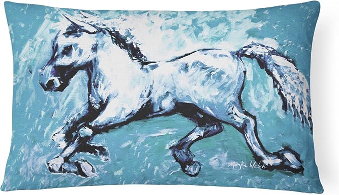Caroline's Treasures MW1171PW1216 Shadow The Horse in Blue Canvas Fabric Decorative Pillow Machine Washable, Indoor Outdoor Decorative Pillow for Couch, Bed or Patio, 12HX16W