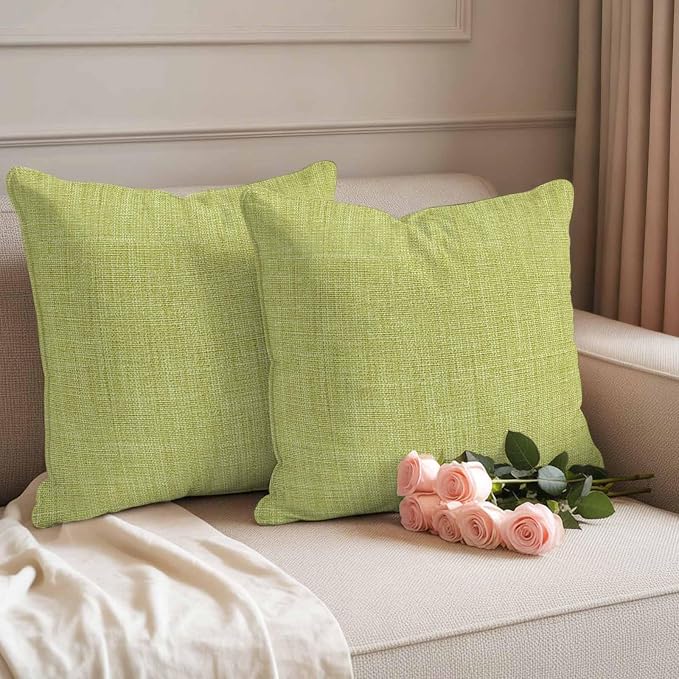 Outdoor Waterproof Throw Pillow Covers Set of 2 Fruit Green Linen Pillowcases 16x16 Inches Farmhouse Pure Color Decorative Pillows Cushion Case Patio Pillows for Couch Bed Chair Garden