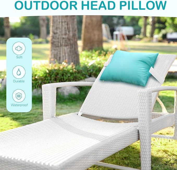 Lineshading 4 Pcs Chaise Lounge Pillow with Strap Outdoor Waterproof Pool Chair Neck Headrest Pillows with Adjustable Elastic Band for Beach Patio Chair Recliner(Light Blue,Solid)