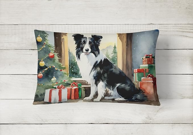 Caroline's Treasures DAC2615PW1216 Border Collie Cozy Christmas Throw Pillow Machine Washable, Indoor Outdoor Decorative Pillow for Couch, Bed or Patio, 12HX16W
