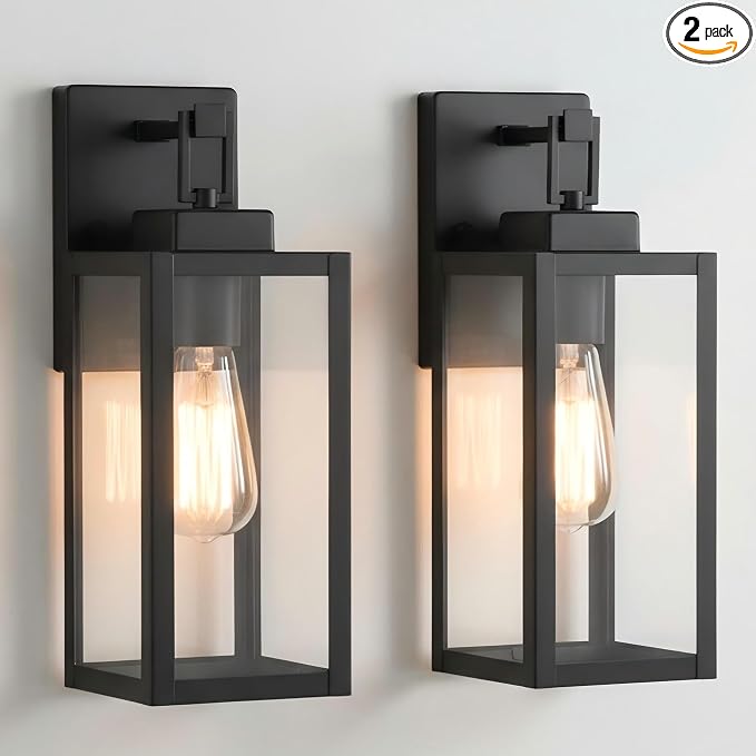 2 Pack Outdoor Sconce Lights-12 Inch Outdoor Wall Light,Exterior Sconce Steel and Glass Porch Light, Black Wall Lantern for Front Porch Garage Balcony