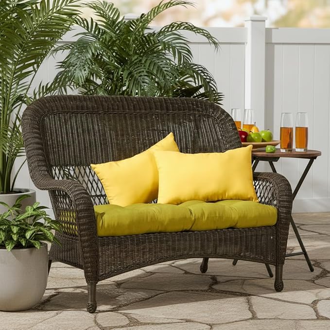 Set of 2 Outdoor Throw Pillows 19 x 12 Inch – Reversible Rectangle Patio Accent Pillows – Weather-Resistant Polyester Fabric – Eco-Friendly Recycled Polyfiber Fill – Sunbeam
