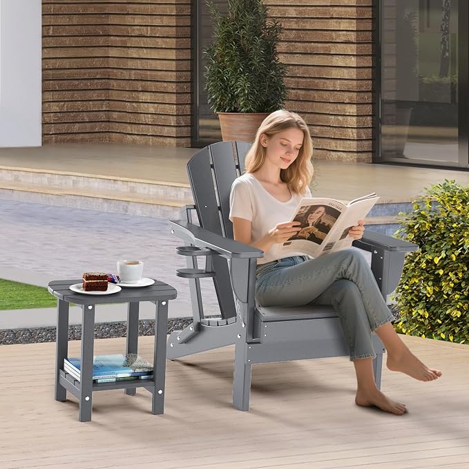 nalone Adirondack Side Table 16.5" Outdoor Side Table HDPE Plastic Double Adirondack End Table Small Table for Patio(Grey)
