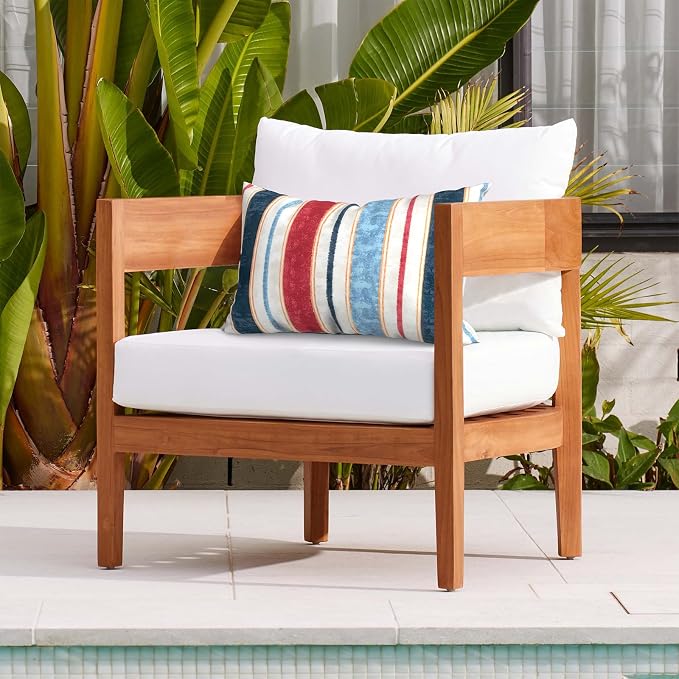 DYTXIII Pack of 2 Waterproof Outdoor Lumbar Pillow with Inserts, 12x20 in Rectangle Decorative Patio Throw Pillow for Home, Sofa,Bench and Patio Furniture, Stripe Red Blue