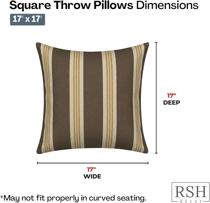 RSH DECOR Square Throw Pillows Set of 2, 17" x 17", Outdoor Pillows Waterproof, Outdoor Pillow Covers, Pillow Covers for Couch, Tory Alloy, Made in USA