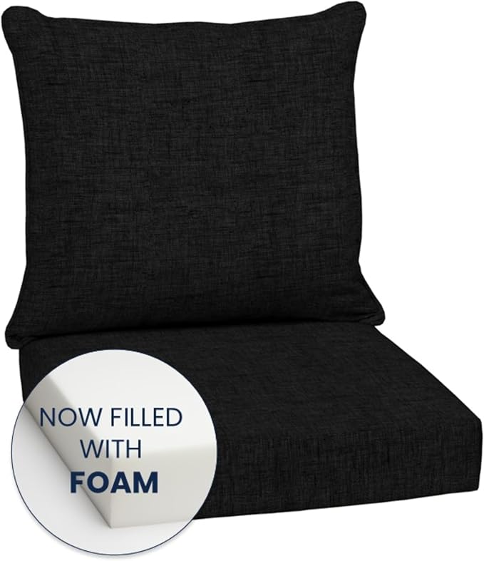 Arden Outdoor Deep Seat Cushion Set, Foam, 24x24, Black | Sofa, Couch, Conversation Set, Premium High-Density Foam, Never Flattens, Mold and Mildew Resistant