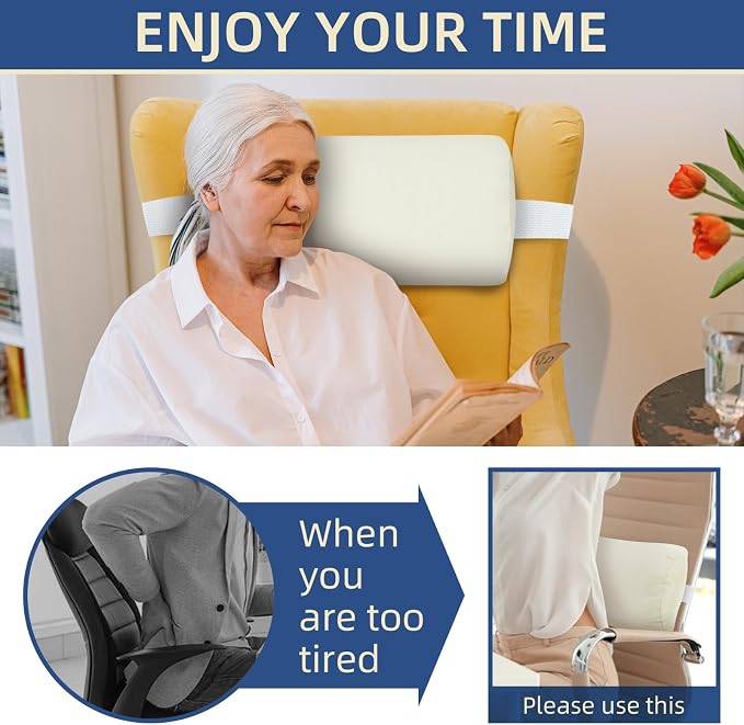 Headrest Pillow for Patio Chaise Lounge, 2 Packs Head Pillow with Elastic Band for Zero Gravity Lounge Chair, Head Neck Rest Pillow Lumbar Pillow, Cream