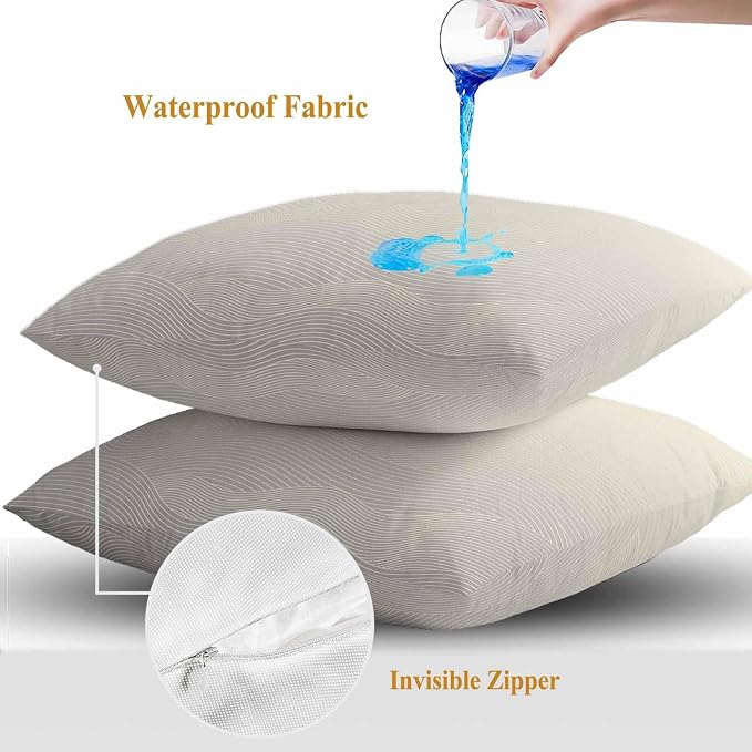 Abstract Gradient Outdoor Waterproof Throw Pillow Covers Set of 2, 16"x16", Line Art Decorative Pillow Covers Outside Cushion Case for Patio Porch Garden