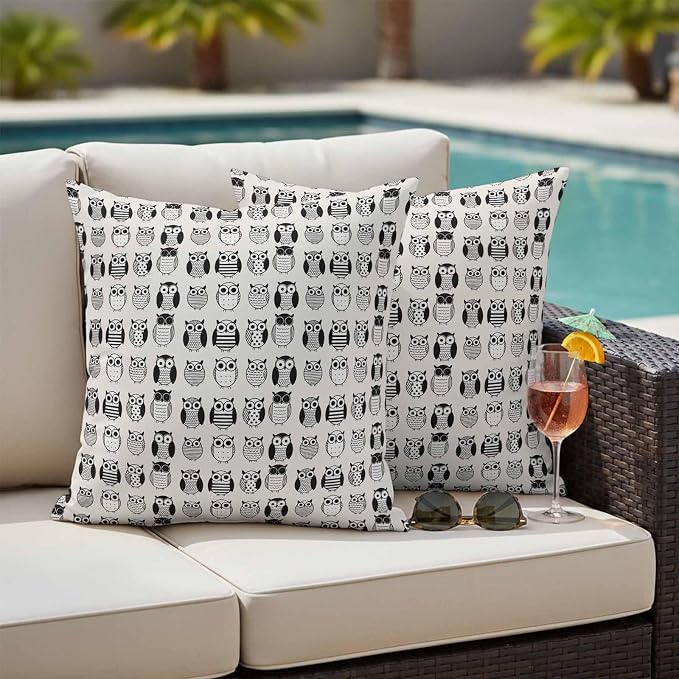 Cartoon Owls Outdoor Pillow Covers 24x24 Inch Throw Pillow Covers Set of 2 Waterproof Decorative Pillow Cases Modern Abstract Cute Birds Cushion Covers for Patio Furniture Garden Couch Sofa