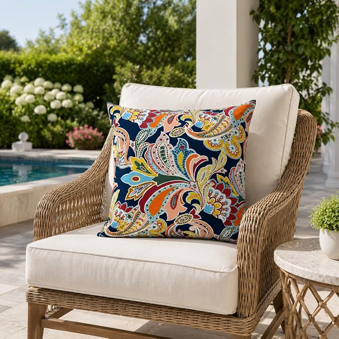 Outdoor/Indoor Decorative Throw Pillows 18×18 Inch | Pack of 2 Waterproof Decorative Throw Pillows with Inserts, Square Pillows for Bed, Couch, Sofa and Patio Furniture