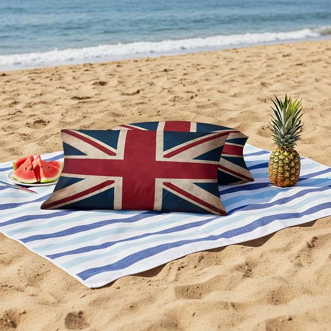 4th of July Outdoor Throw Pillows Covers 20x12 inch Set of 2 Waterproof British Flag Decorative Zippered Cushion Covers for Patio Furniture, Vintage National Flag Independence Day Lumbar Pillowcases