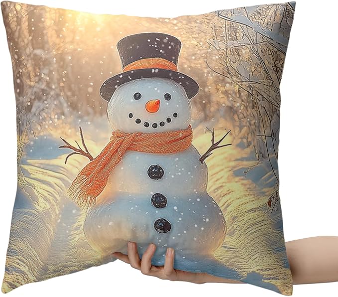 Winter Pillow Covers Snowman in The Sunshine Throw Pillow Covers 16x16 Snowflakes Pillow Case Double Sided Printing Cushion Case for Home Decor Couch Sofa Set of 2