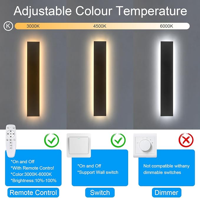 Modern Outdoor Wall Lights - 2pack 59inch Dimmable Black Exterior Light Fixtures Wall, Porch Lights Outdoor Wall Sconce, Patio Long Strip Wall Light Fixtur Outside for Garage, House(4.72 Inch Wide)