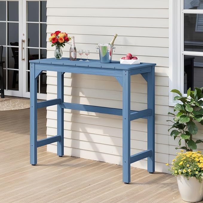 Outdoor Bar Table, 42" Weatherproof Patio Bar Height Counter Table, HIPS Material, Waterproof, for Outside, Garden, Backyard, Balcony, Poolside, Blue
