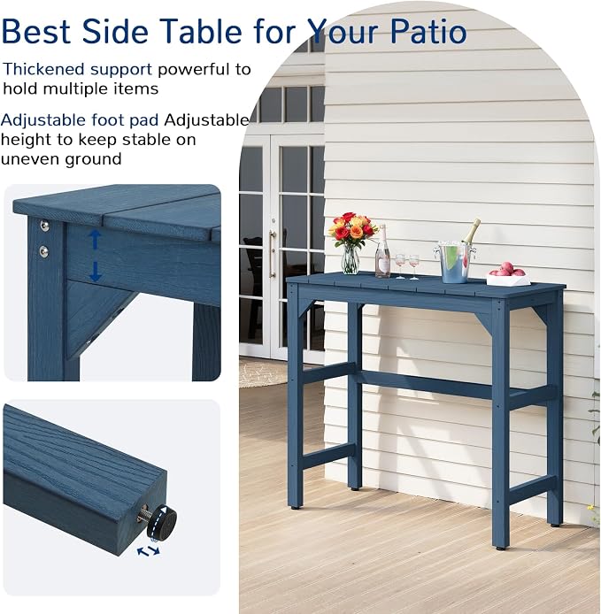 Outdoor Bar Table, 42" Weatherproof Patio Bar Height Counter Table, HIPS Material, Waterproof, for Outside, Garden, Backyard, Balcony, Poolside, Blue