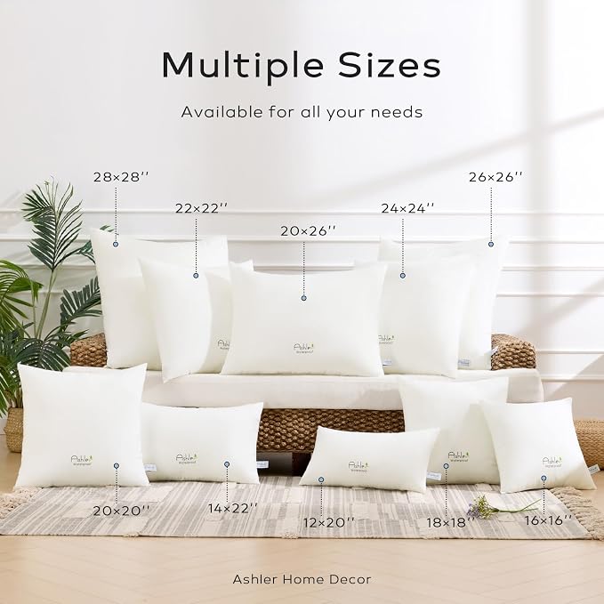 Ashler Outdoor Pillow Inserts 18x18 Pack of 4, Waterproof Pillow | Waterproof, Patio Furniture Pillows Decorative for Garden, Hypoallergenic, Square Pillow Form for Sofa Couch