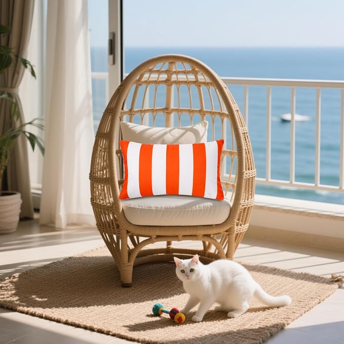 tiggell 4 Pack Waterproof Pillow Covers Outdoor Throw Pillowcases Decorative Garden Cushion Case for Home Garden Patio Couch Balcony Striped (Orange & White, 12 * 20 inch)