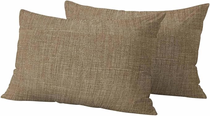 Outdoor Waterproof Throw Pillow Covers Set of 2 Brown Linen Lumbar Pillowcases 20x12 Inches Farmhouse Pure Color Decorative Pillows Cushion Case Patio Pillows for Couch Bed Chair Garden