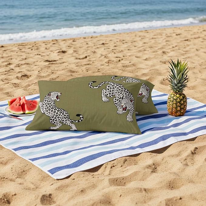 Vandarllin Outdoor Throw Pillows Covers 20x12 inch Set of 2 Waterproof Green Leopard Decorative Zippered Cushion Covers for Patio Furniture, Bohemian Animal Print Lumbar Pillowcases