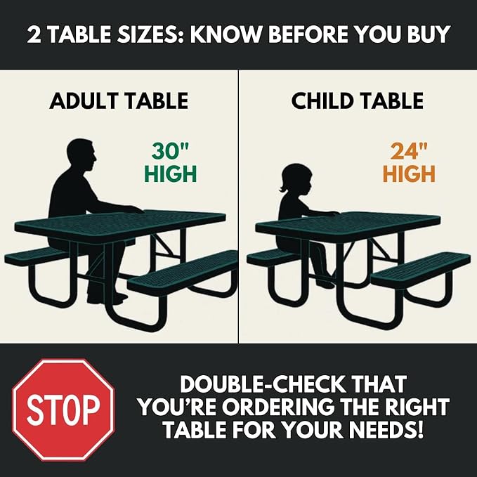 COATEDOUTDOORFURNITURE Heavy-Duty Portable Outdoor Kids Table with Umbrella Hole, Punched Steel Kids Picnic Table, Commercial-Grade, Made in America (46 in, Square, Childrens, Orange)