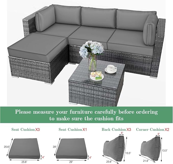 9pc Waterproof Outdoor Couch Cushions for 4 Seat Patio Dark Grey | Water-resistant, UV-resistant,9pc High-Density Foam Replacement Cushions for 4-Seat Outdoor Sectional Furniture