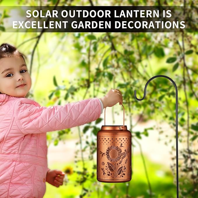 Solar Lanterns Outdoor Waterproof Hummingbird Garden Decor Christmas Gifts for Women Mom Grandma Hanging Lights Metal Decoration Outside for Yard, Patio,Backyard,Porch(Dragonfly and Sunflower) | Metal Hanging Solar Lights Birthday Gifts for Grandma Mom...