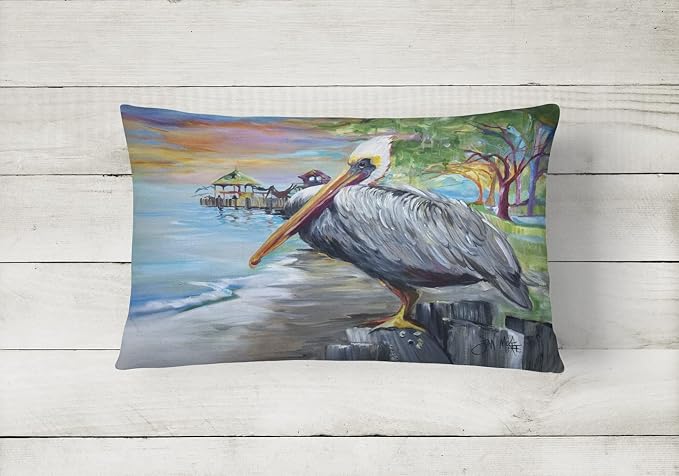 Caroline's Treasures JMK1021PW1216 Pelican View Canvas Fabric Decorative Pillow Machine Washable, Indoor Outdoor Decorative Pillow for Couch, Bed or Patio, 12HX16W
