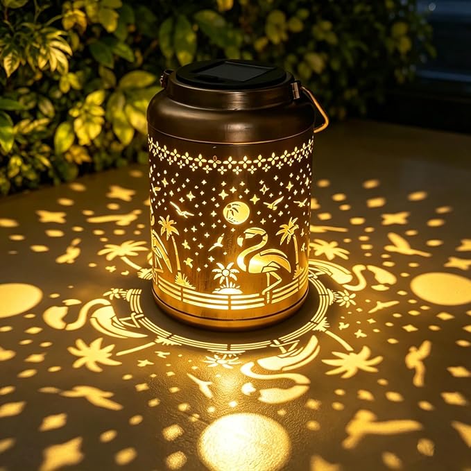 Flamingo Solar Lanterns Outdoor Waterproof Garden Decor Hanging Solar Lights Metal Solar Decoration Outside for Yard, Patio, Backyard, Porch