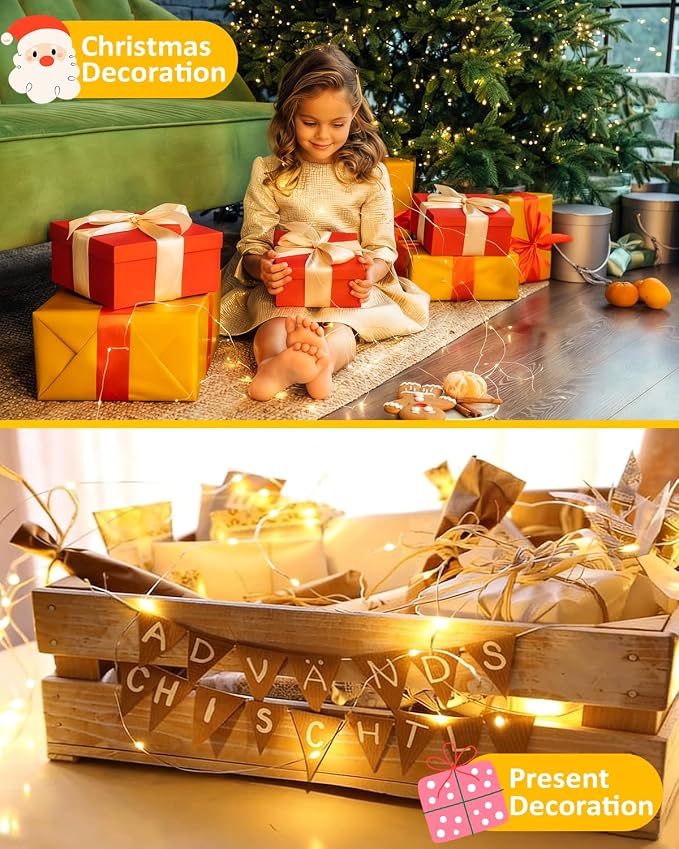 6 Pack 100 LED Fairy Lights Battery Operated with Remote, 33 FT Warm White | Cuttable, 8 Modes, Memory, Dimmable, Waterproof Battery String Lights with Timer for Indoor Outdoor, Christmas Decorations