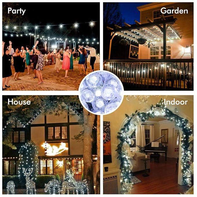 Metaku Cool White Globe String Lights Fairy Light 16ft 50LED & Remote | Battery Operated Indoor Outdoor Hanging String Lights Christmas Lights for Home Party Patio Garden Classroom Wedding