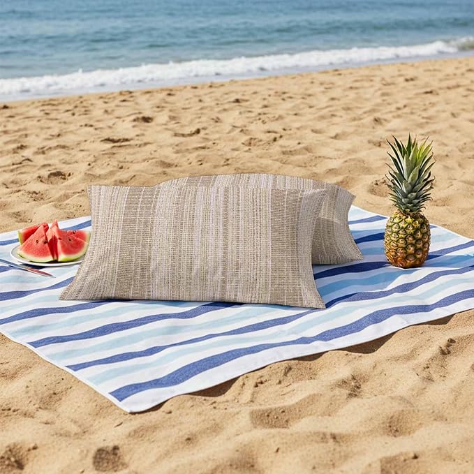 Abstract Beige Outdoor Pillow Covers 20"x12" Set of 2, Rustic Farmhouse Minimalist Beige Vertical Striped Lines Waterproof Throw Pillow Covers for Patio Furniture, Decorative Cushion Covers for Porch
