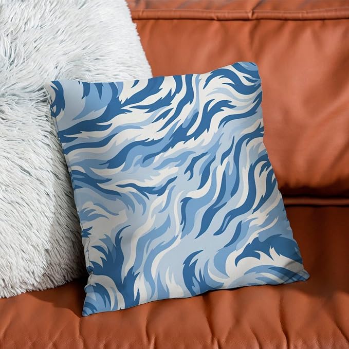 Throw Pillow Covers Blue Tiger Print Cushion Cases Classic Animal Tiger Print Pillow Cover Accent Outdoor Garden Decoration for Outside Couch Chair Patio 20x20 in