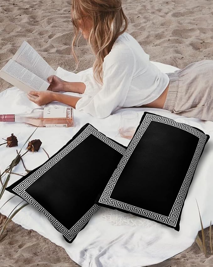 Outdoor Throw Pillow Cover Simple Geometry Greek Art Waterproof Cushion Covers 2 Pack Classic Greece Black White Pillow Cases Home Decoration for Patio Garden Couch Sofa